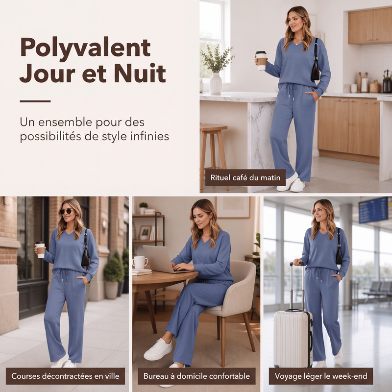 Ensemble de détente 2 pièces pour femmes : haut décontracté et pantalon