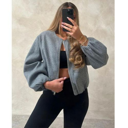 Veste courte décontractée à fermeture éclair pour femme