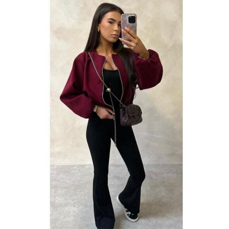 Veste courte décontractée à fermeture éclair pour femme