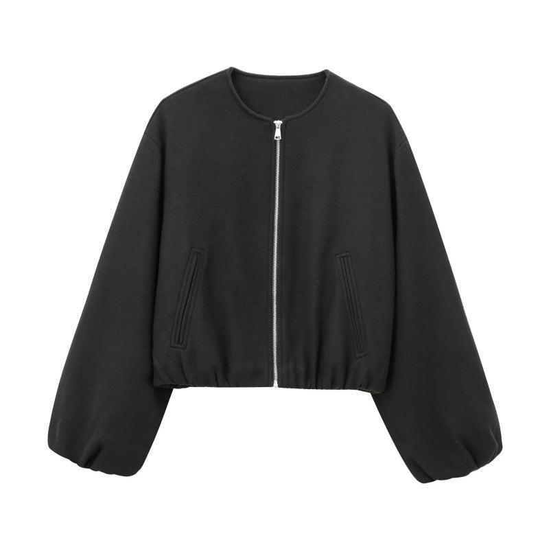 Veste courte décontractée à fermeture éclair pour femme
