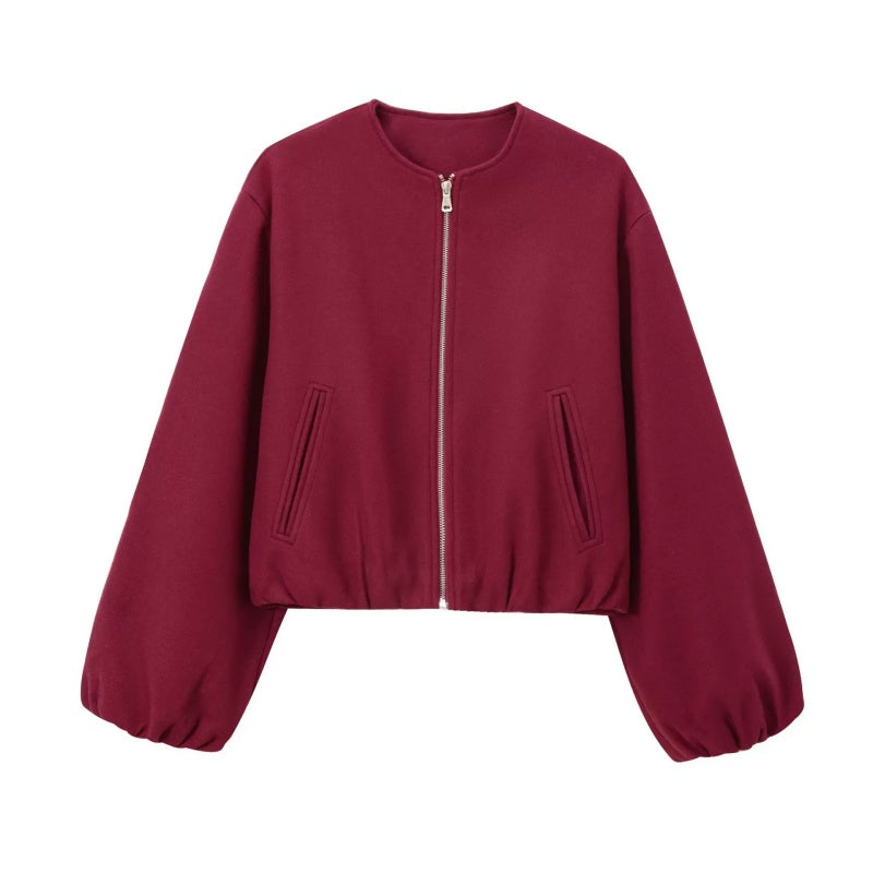 Veste courte décontractée à fermeture éclair pour femme