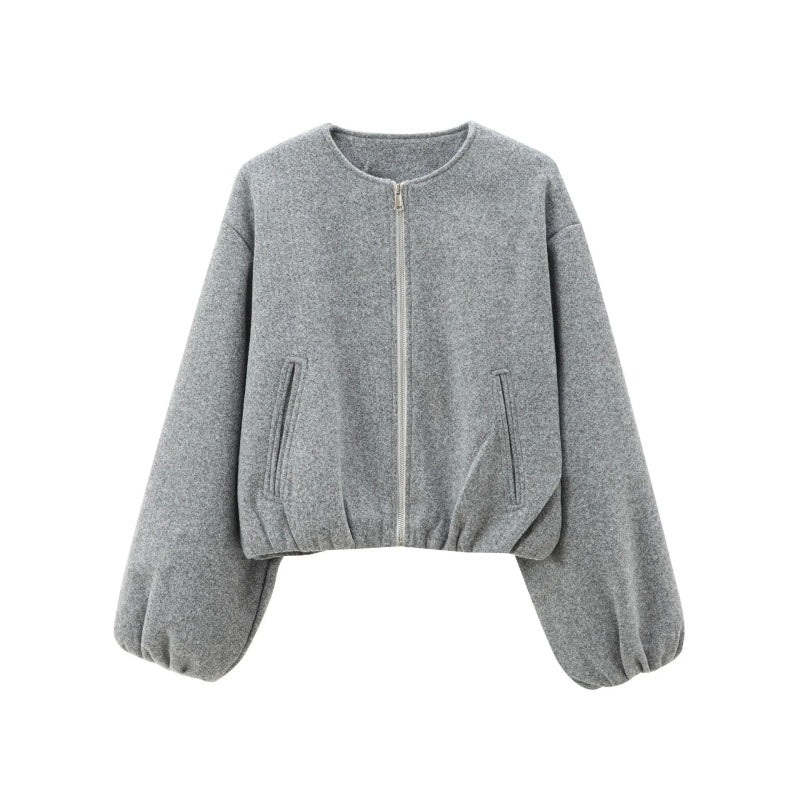 Veste courte décontractée à fermeture éclair pour femme