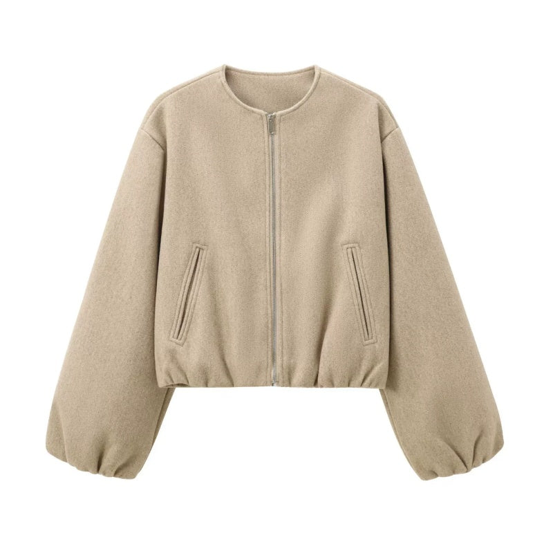 Veste courte décontractée à fermeture éclair pour femme