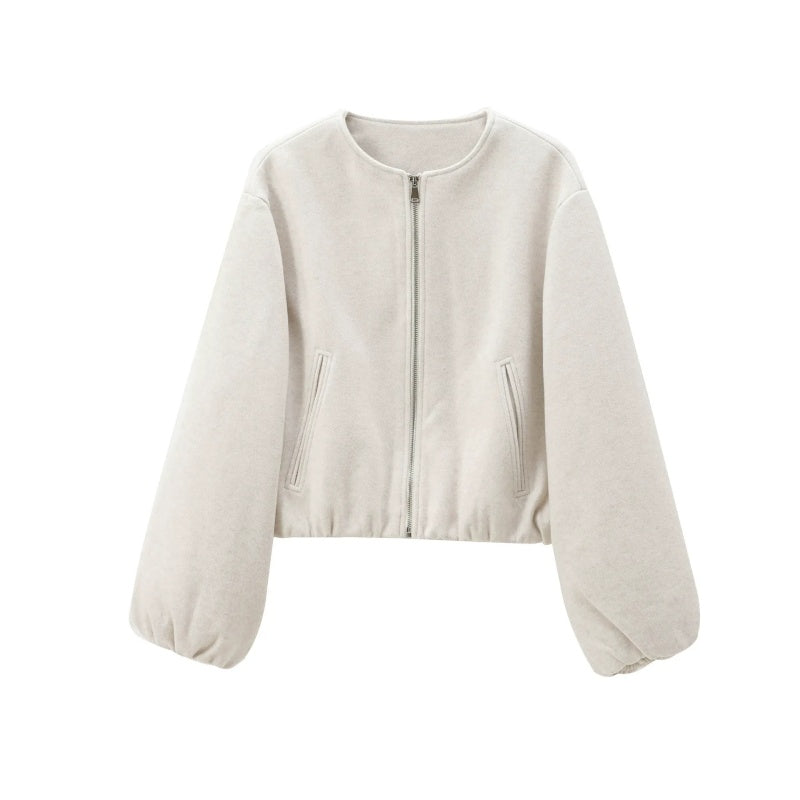 Veste courte décontractée à fermeture éclair pour femme
