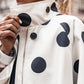 Veste évasée rétro à pois pour femme, haut à col montant et manches raglan