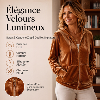 Sweat à capuche zippé en velours pour femme