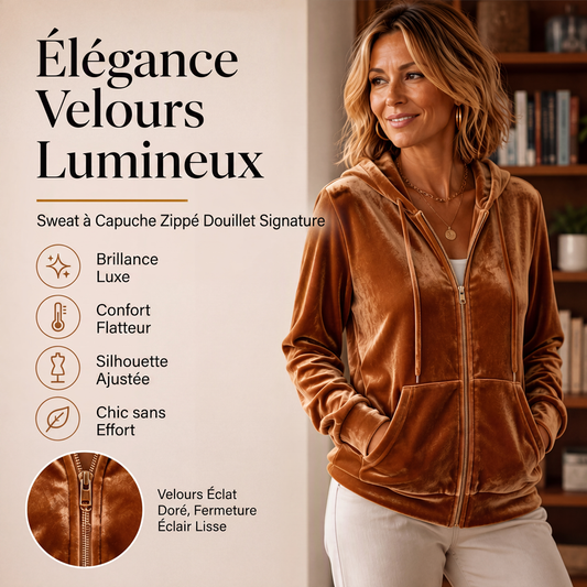 Sweat à capuche zippé en velours pour femme