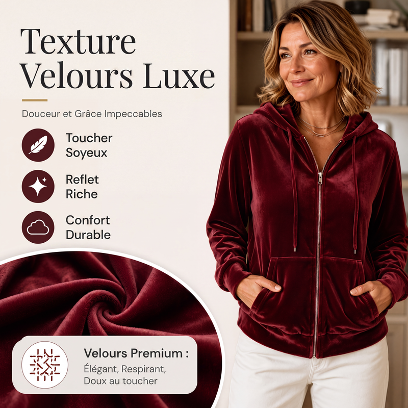Sweat à capuche zippé en velours pour femme