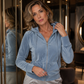 Sweat à capuche zippé en velours pour femme