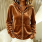 Sweat à capuche zippé en velours pour femme