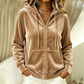 Sweat à capuche zippé en velours pour femme