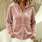 Sweat à capuche zippé en velours pour femme