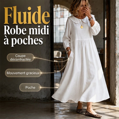 Robe longue maxi à manches longues et coupe ample pour femme, avec poches