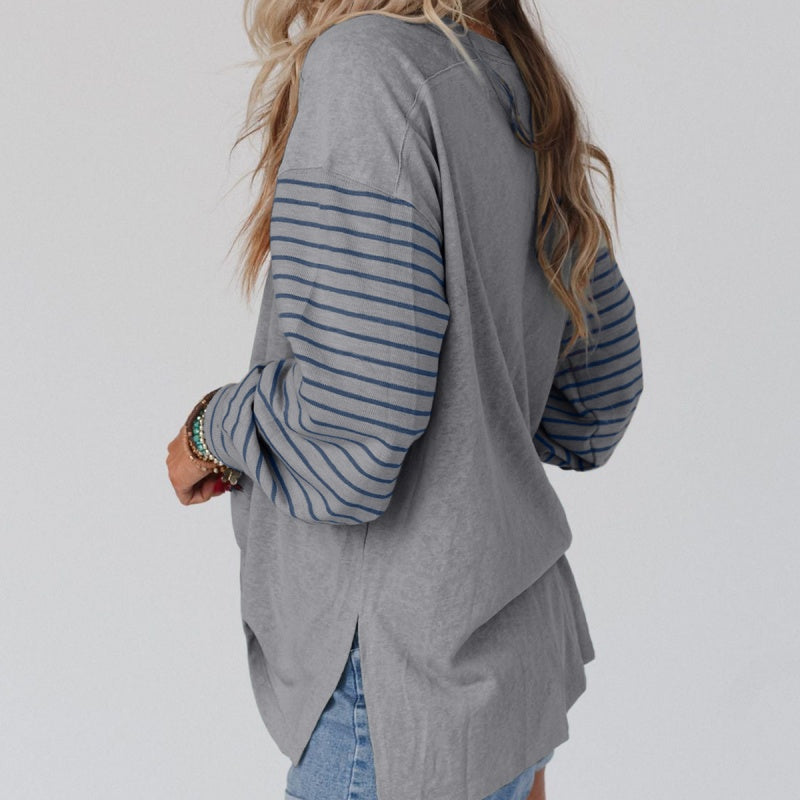 T-shirt à manches longues rayé color-block tendance pour femmes