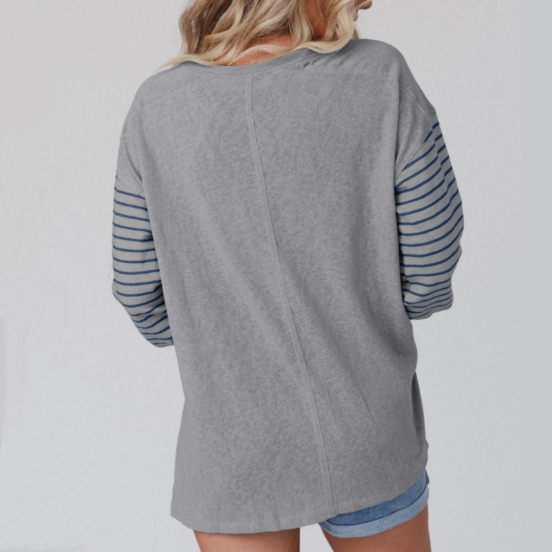 T-shirt à manches longues rayé color-block tendance pour femmes