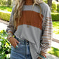 T-shirt à manches longues rayé color-block tendance pour femmes