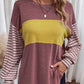 T-shirt à manches longues rayé color-block tendance pour femmes