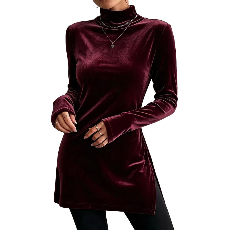 Haut en velours à col montant et coupe ajustée pour femme