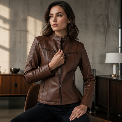 Veste en simili cuir ajustée pour femme