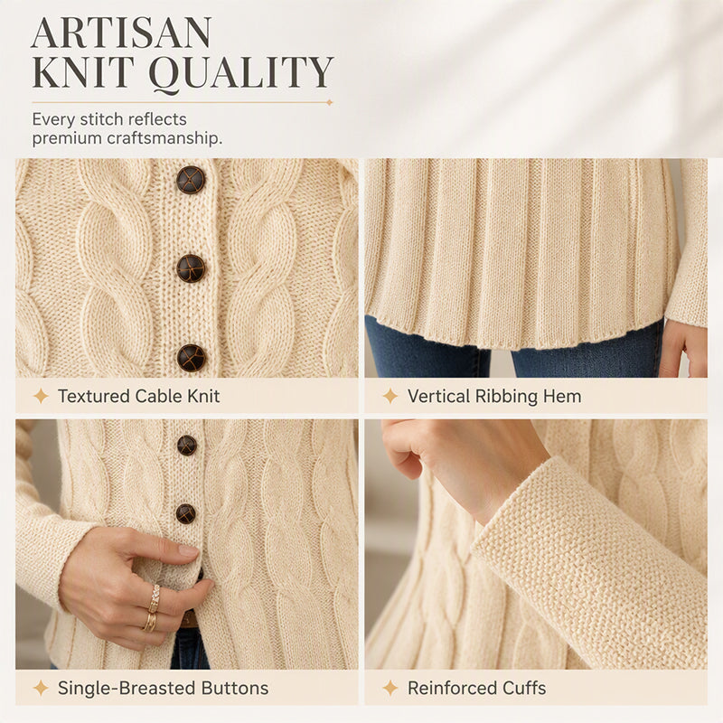Cardigan à boutons pour femme, en maille torsadée