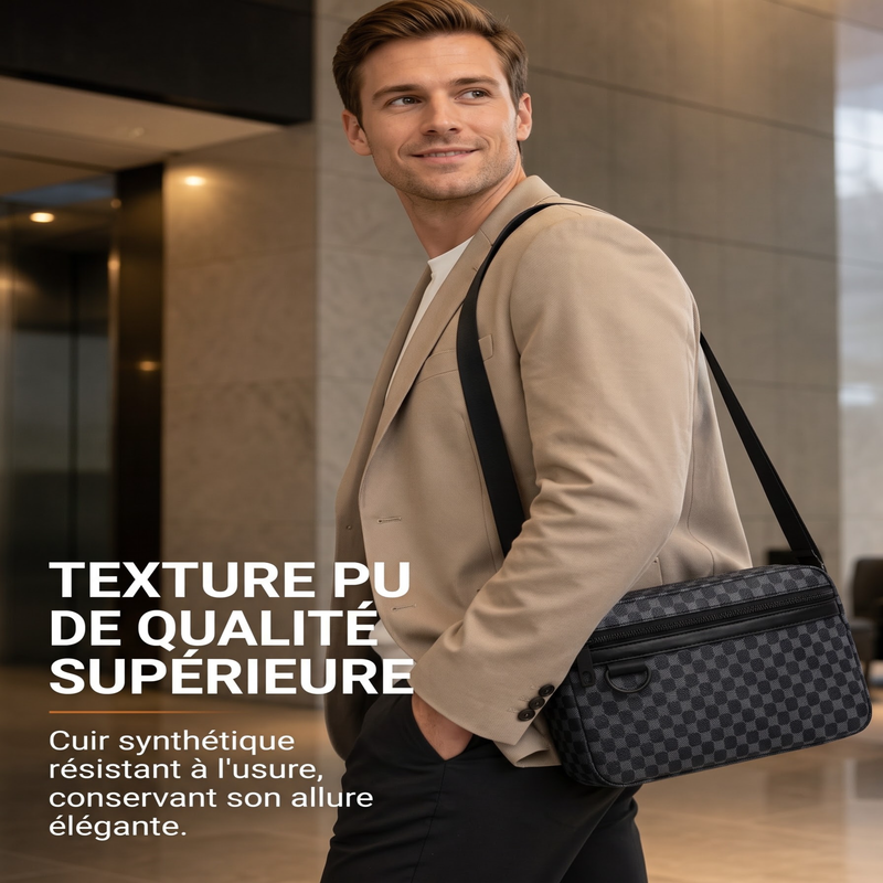 Sac bandoulière carré en cuir PU pour homme