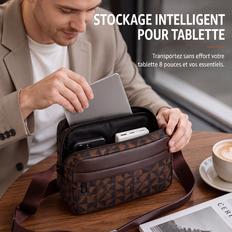 Sac bandoulière carré en cuir PU pour homme