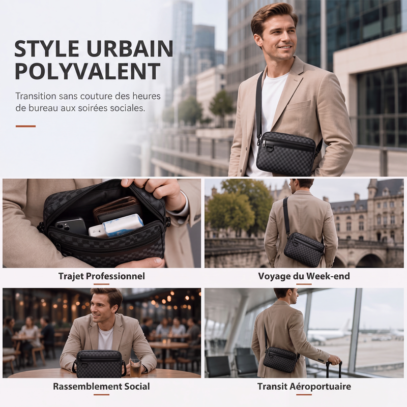 Sac bandoulière carré en cuir PU pour homme