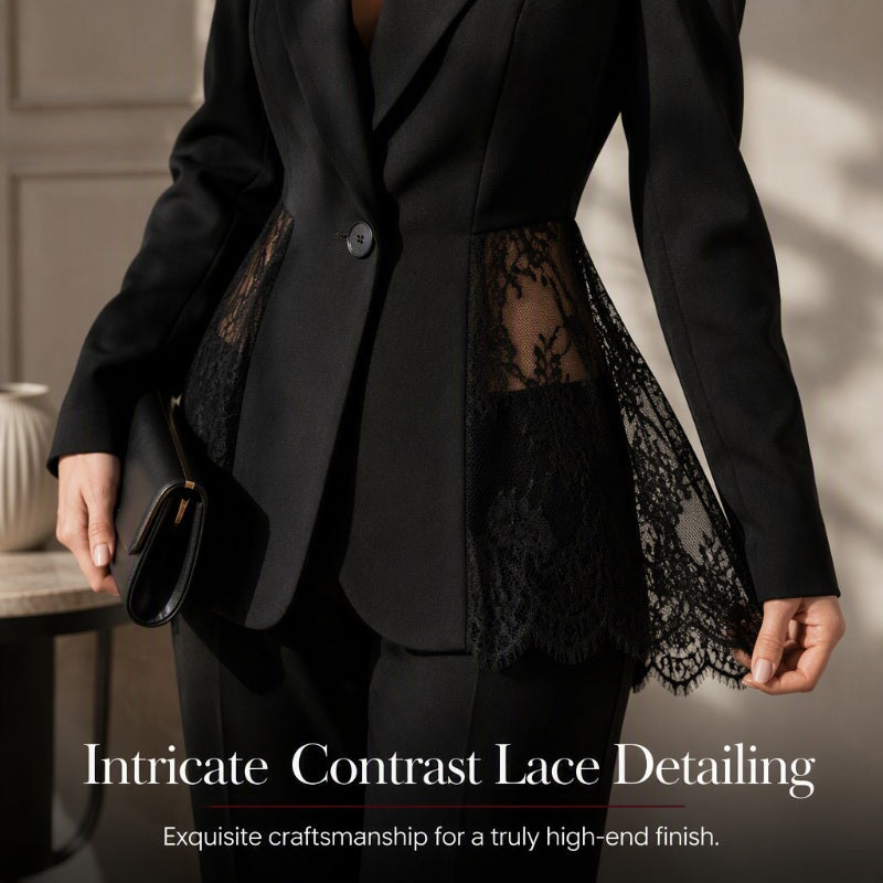 Veste blazer patchwork en dentelle pour femme