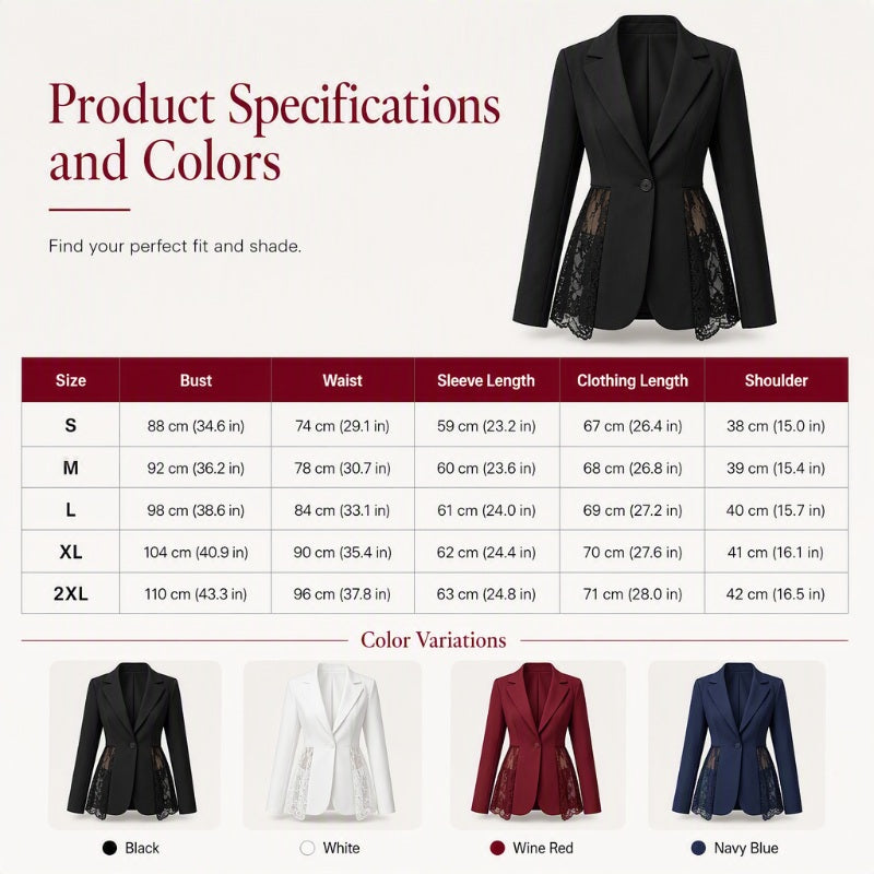 Veste blazer patchwork en dentelle pour femme