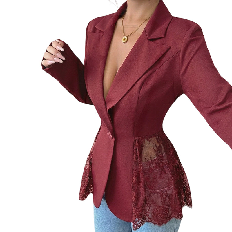 Veste blazer patchwork en dentelle pour femme