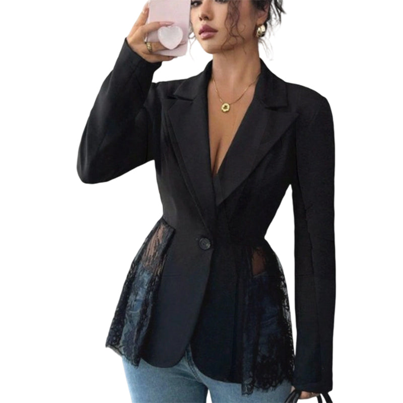Veste blazer patchwork en dentelle pour femme