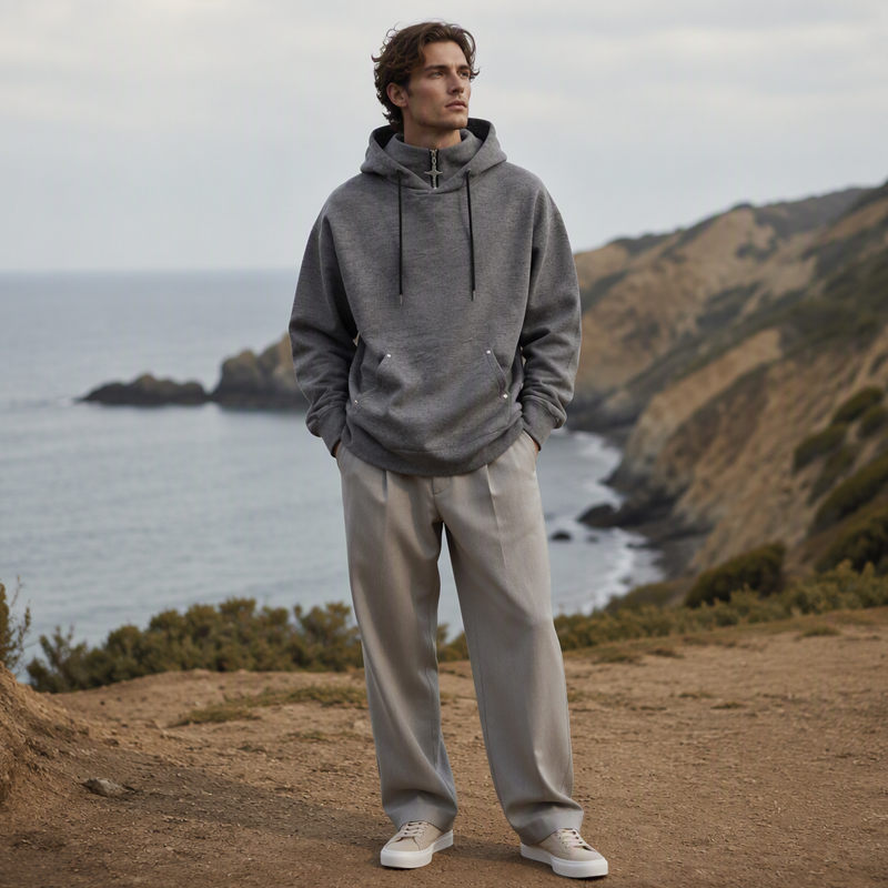 Hoodie décontracté pour homme, col montant, coupe ample