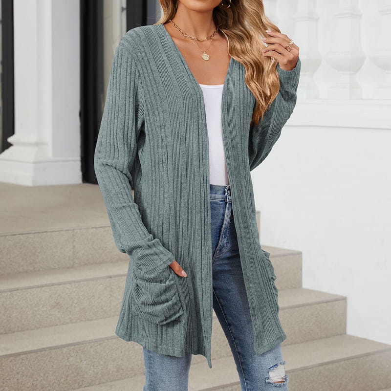 Manteau décontracté en maille pour femme, à manches longues et devant ouvert