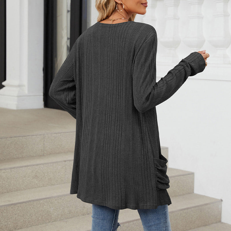 Manteau décontracté en maille pour femme, à manches longues et devant ouvert