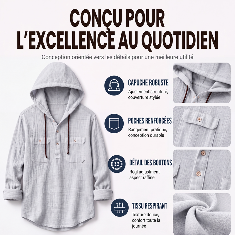 Chemise à capuche décontractée à manches longues pour homme