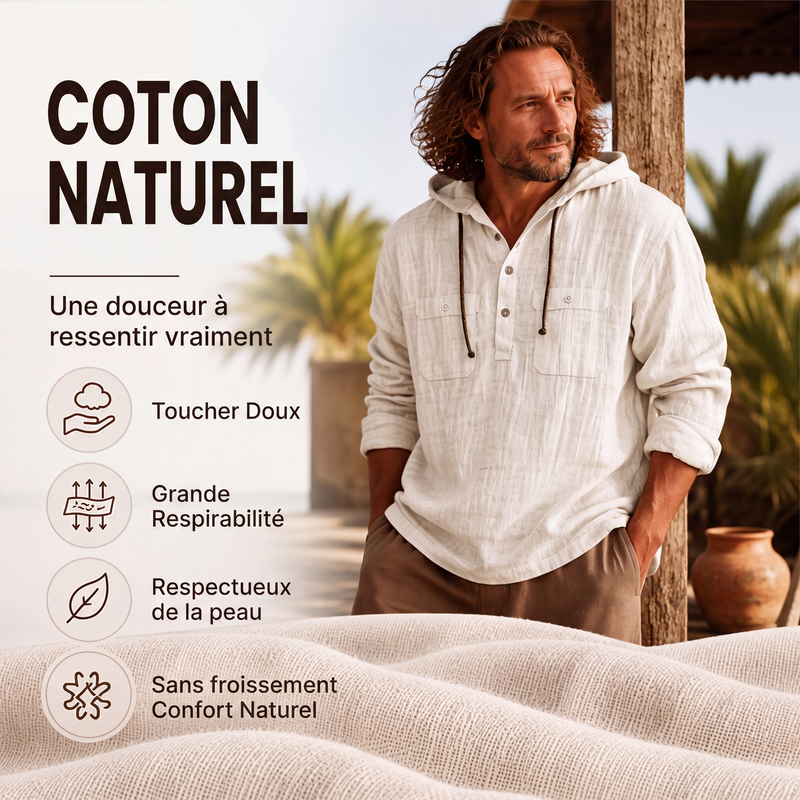 Chemise à capuche décontractée à manches longues pour homme