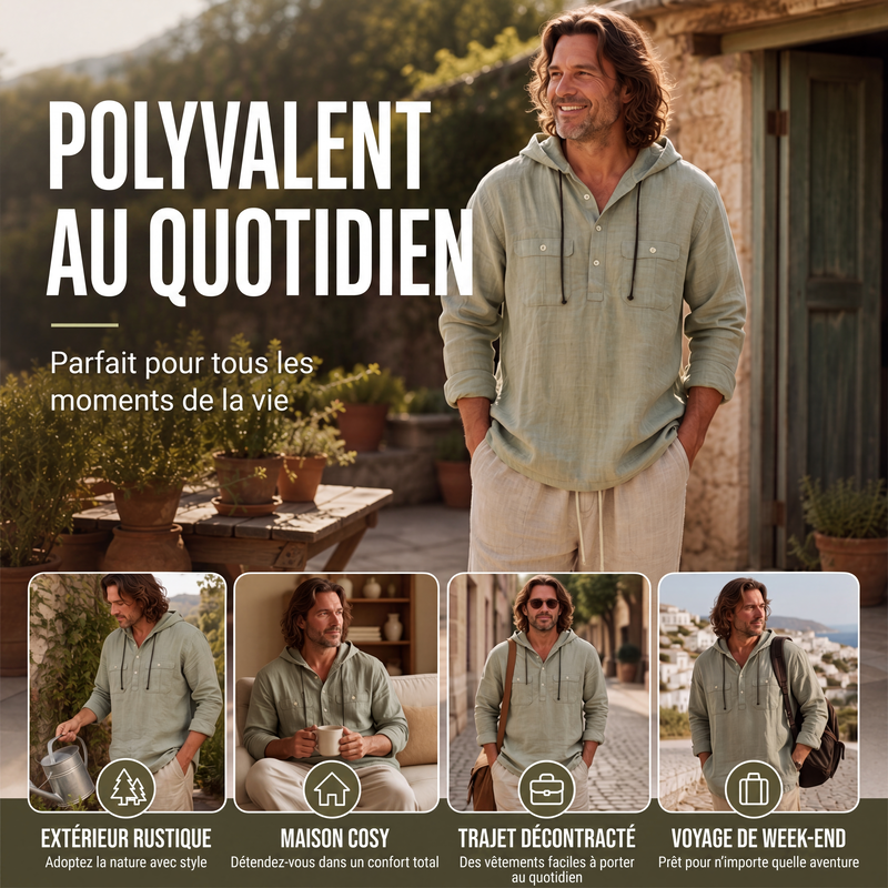 Chemise à capuche décontractée à manches longues pour homme