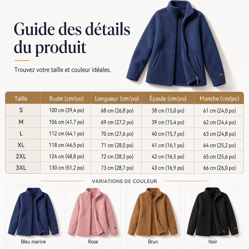 Veste d'hiver pour femme à col montant et fermeture éclair intégrale