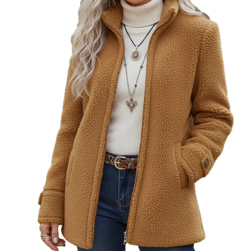 Veste d'hiver pour femme à col montant et fermeture éclair intégrale