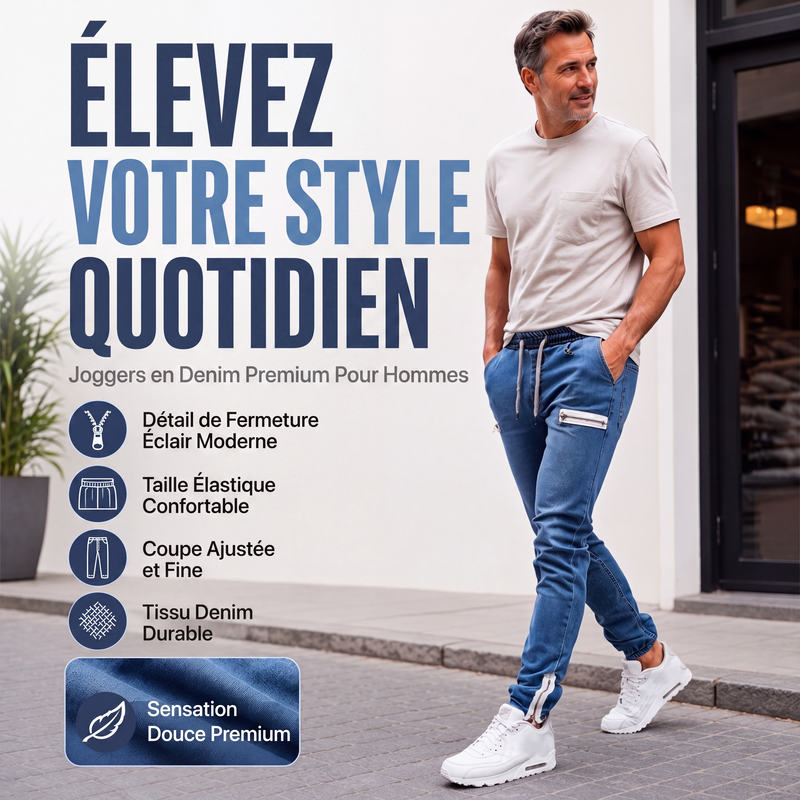 Joggers en denim pour homme, coupe slim, taille élastique
