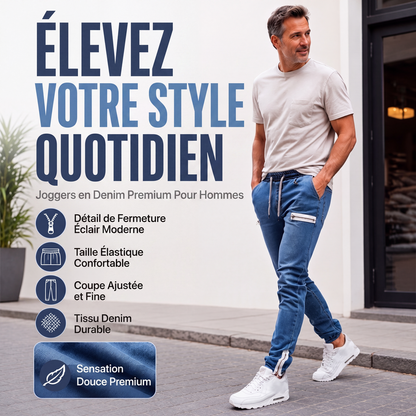 Joggers en denim pour homme, coupe slim, taille élastique
