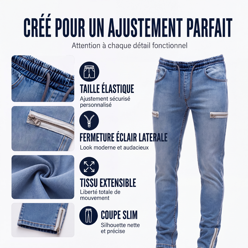 Joggers en denim pour homme, coupe slim, taille élastique