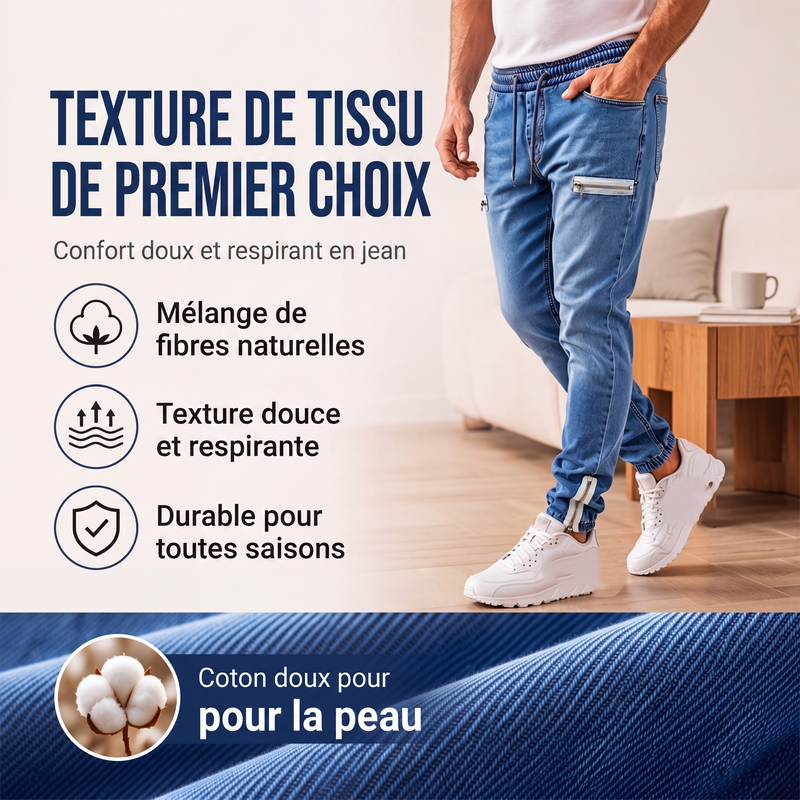 Joggers en denim pour homme, coupe slim, taille élastique