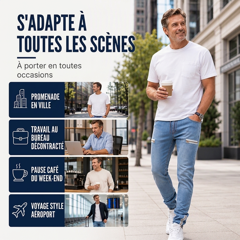 Joggers en denim pour homme, coupe slim, taille élastique