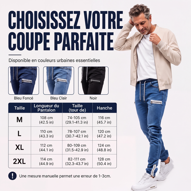 Joggers en denim pour homme, coupe slim, taille élastique