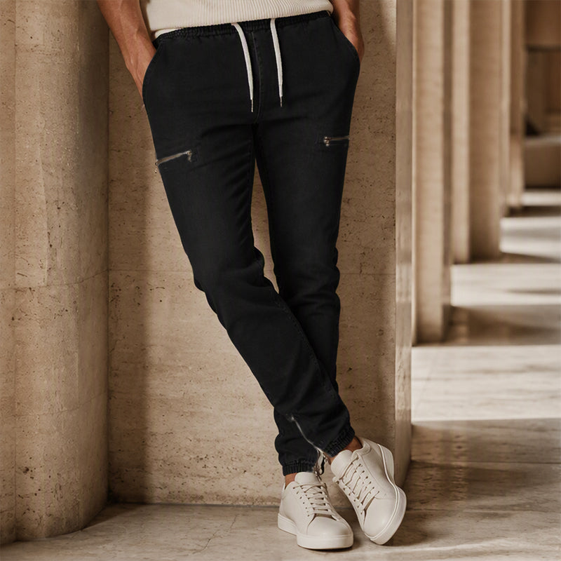 Joggers en denim pour homme, coupe slim, taille élastique