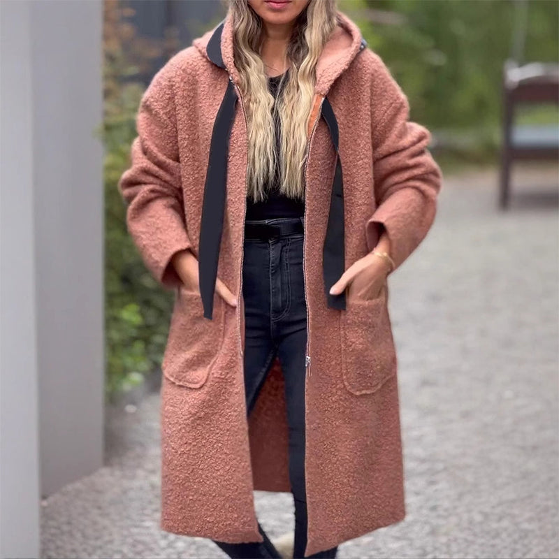 Manteau à Capuche Zippé Tendance avec Poches pour Femme