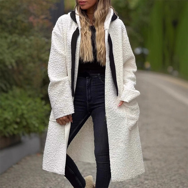 Manteau à Capuche Zippé Tendance avec Poches pour Femme