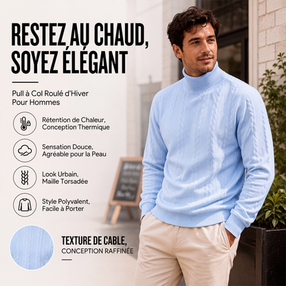 Pull en maille torsadée à col roulé pour homme