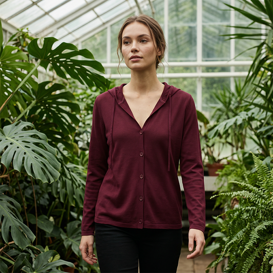 Cardigan boutonné à capuche pour femme, coupe décontractée